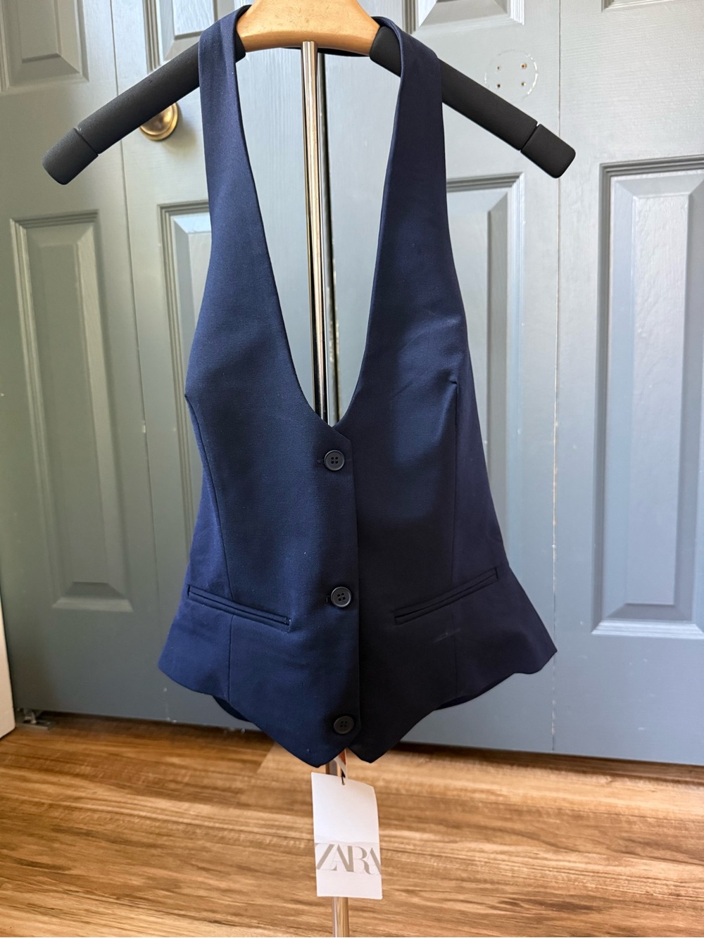 Zara Buttoned Halter Top Navy Blue Suit Separate Women’s Size S NWT